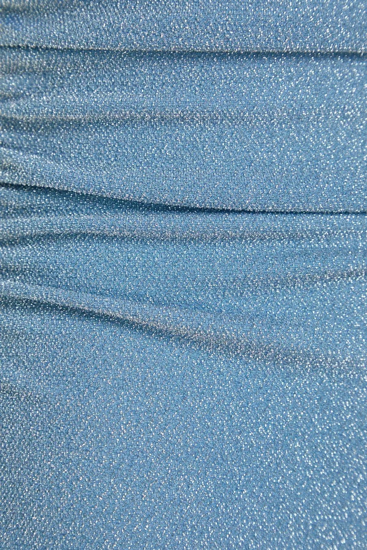Blue Strapless Glitter High Leg Swimsuit, Blue, large image number 5