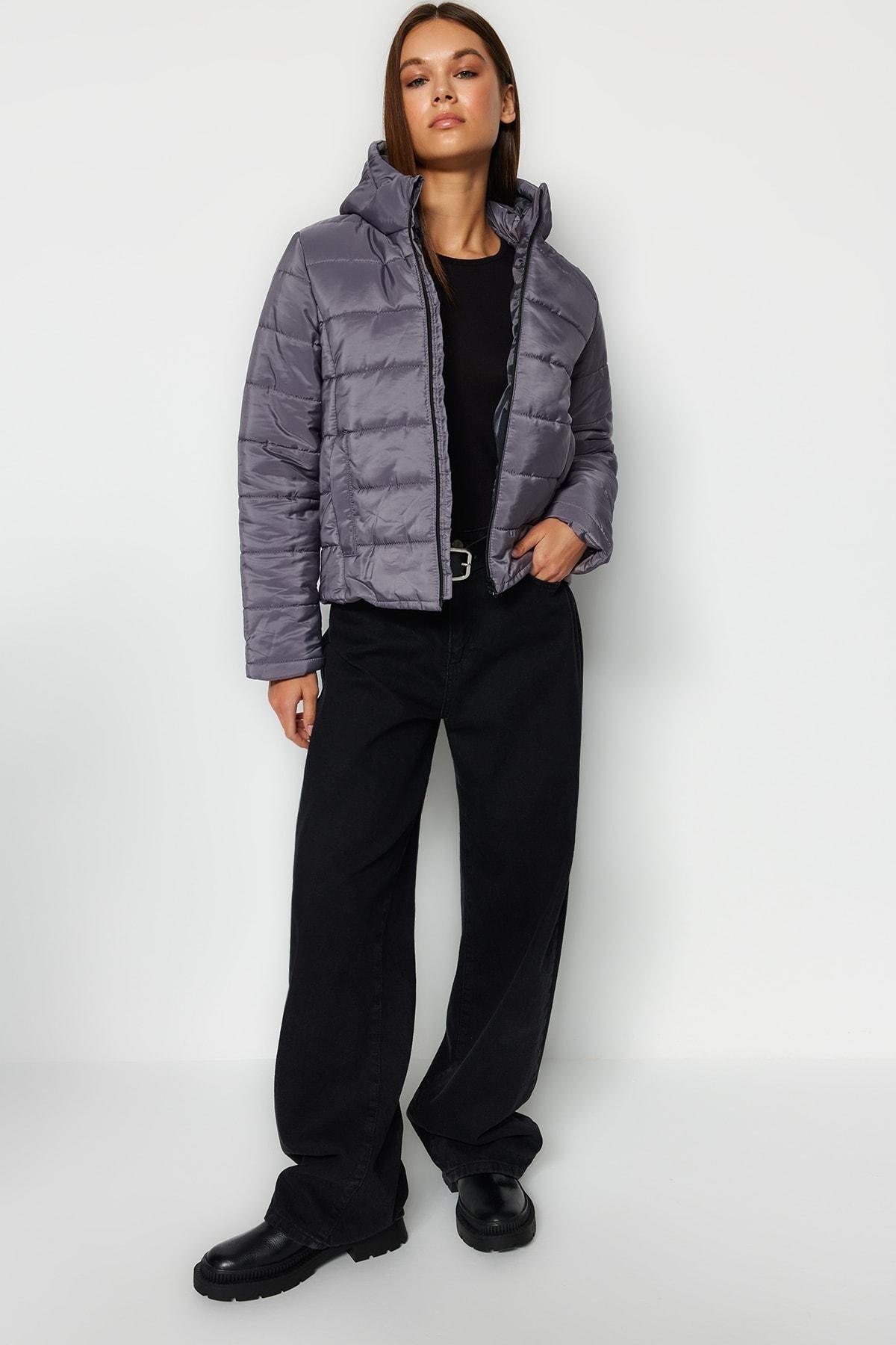 Grey Puffer Hooded Jacket, , large image number 0