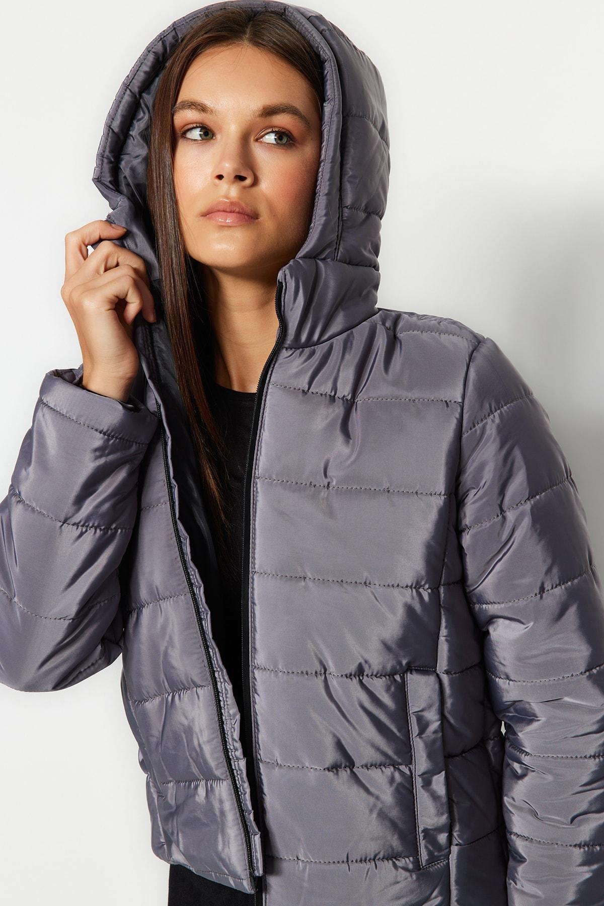 Grey Puffer Hooded Jacket, , large image number 1