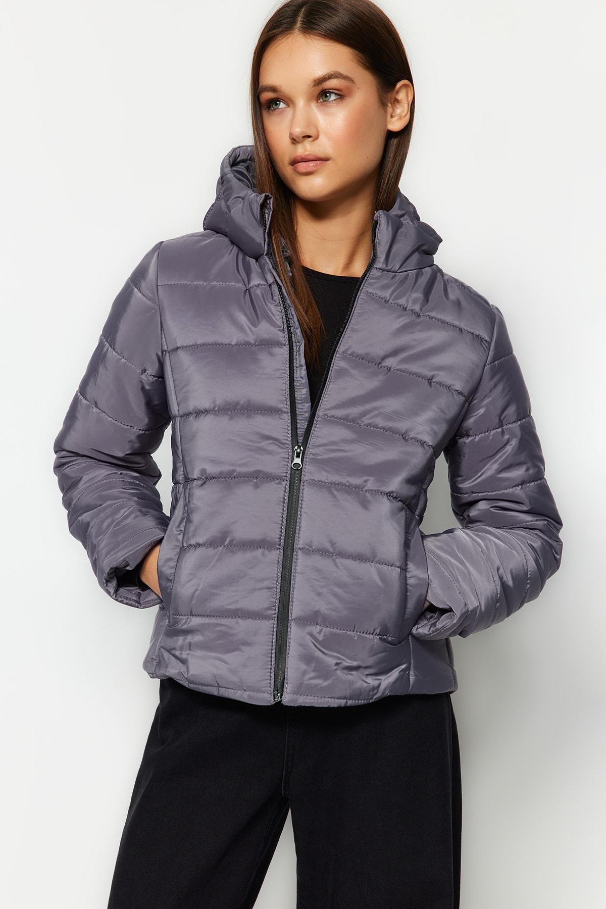 Grey Puffer Hooded Jacket, , large image number 2