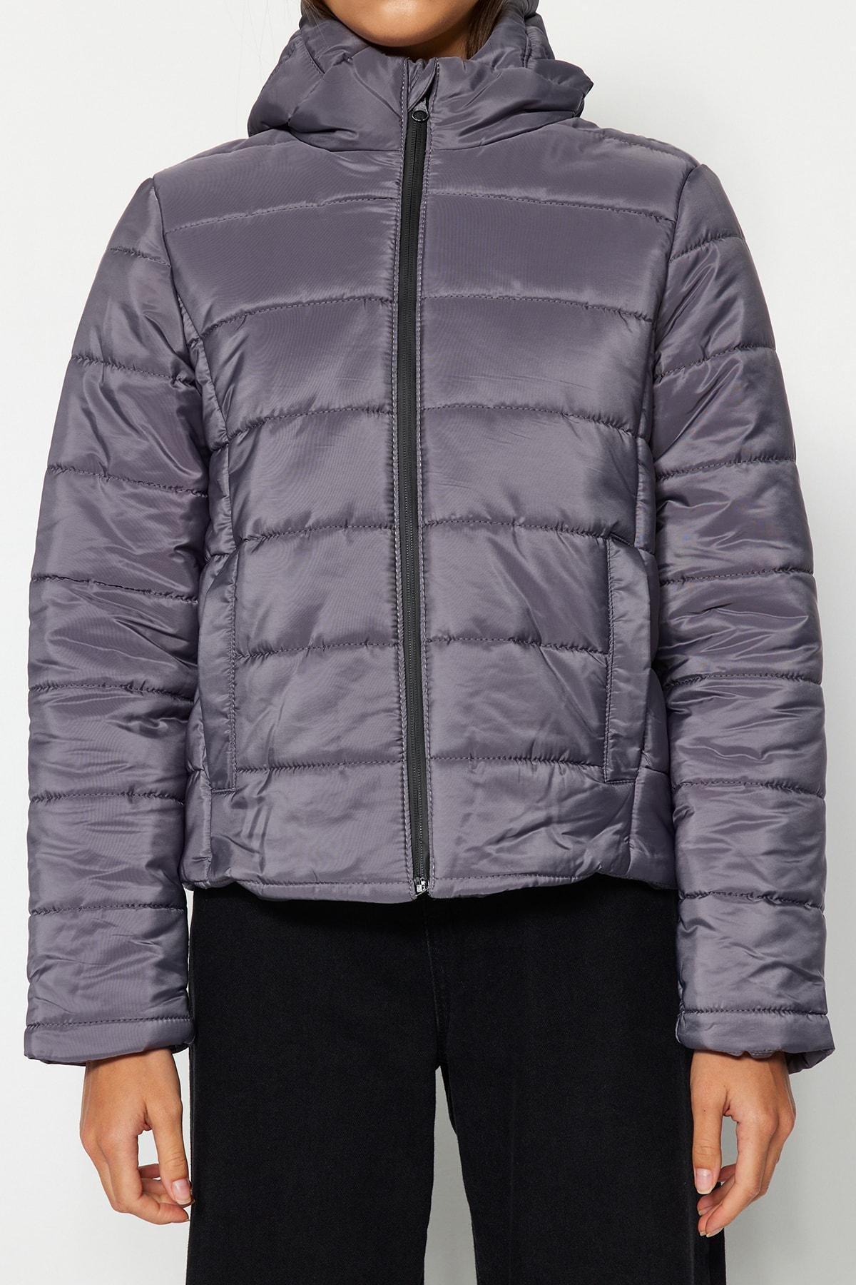 Grey Puffer Hooded Jacket, , large image number 4