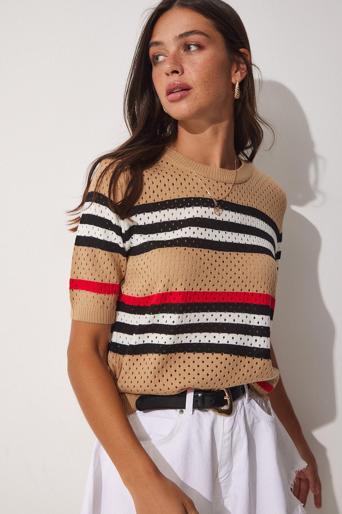 Brown Crew Neck Blouse, BISCUIT, large image number 2