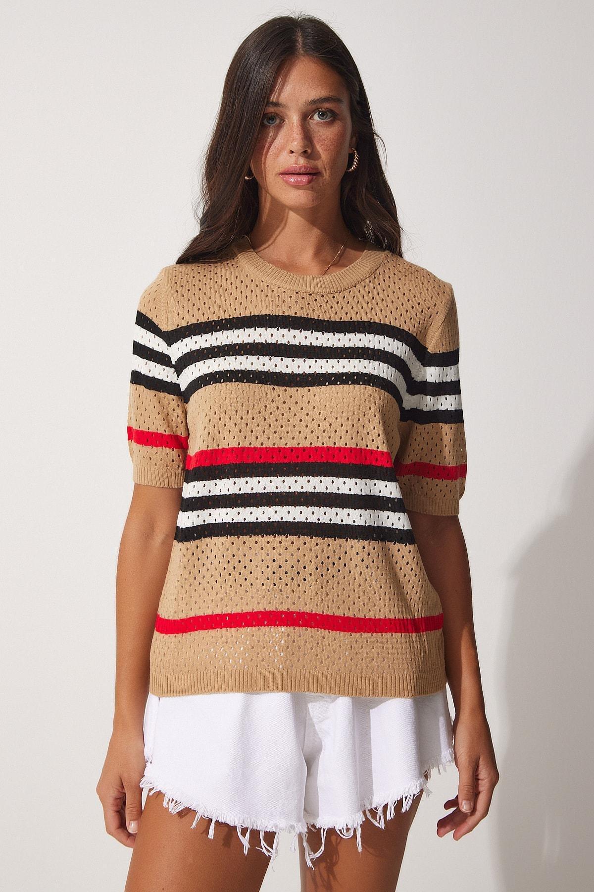 Brown Crew Neck Blouse, BISCUIT, large image number 3