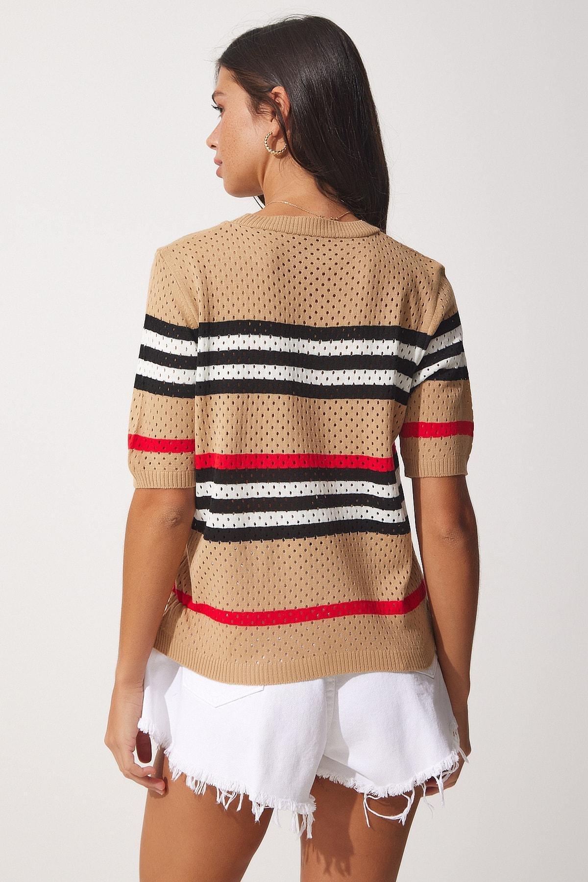 Brown Crew Neck Blouse, BISCUIT, large image number 4