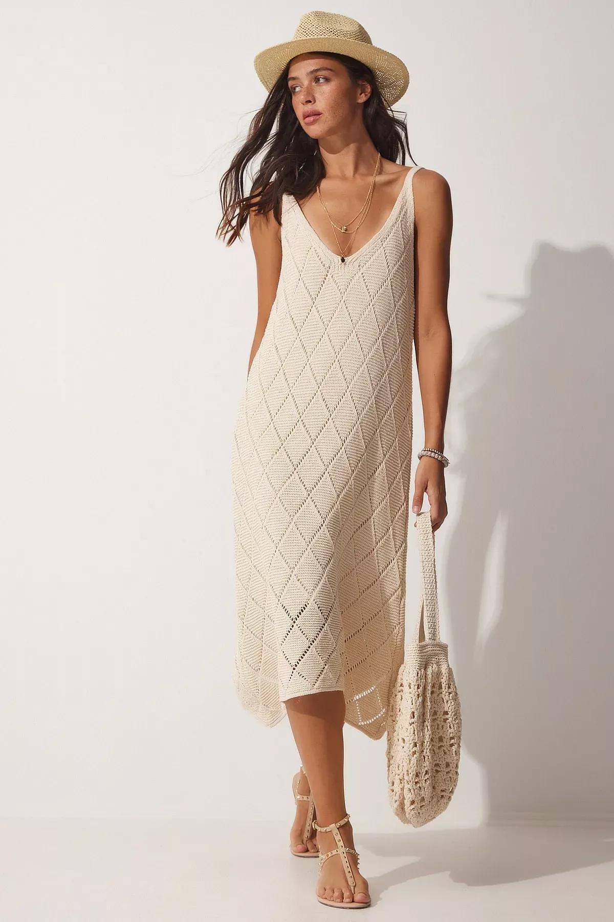 فستان بقصة إيه-لاين، بيج, Cream, large image number 0