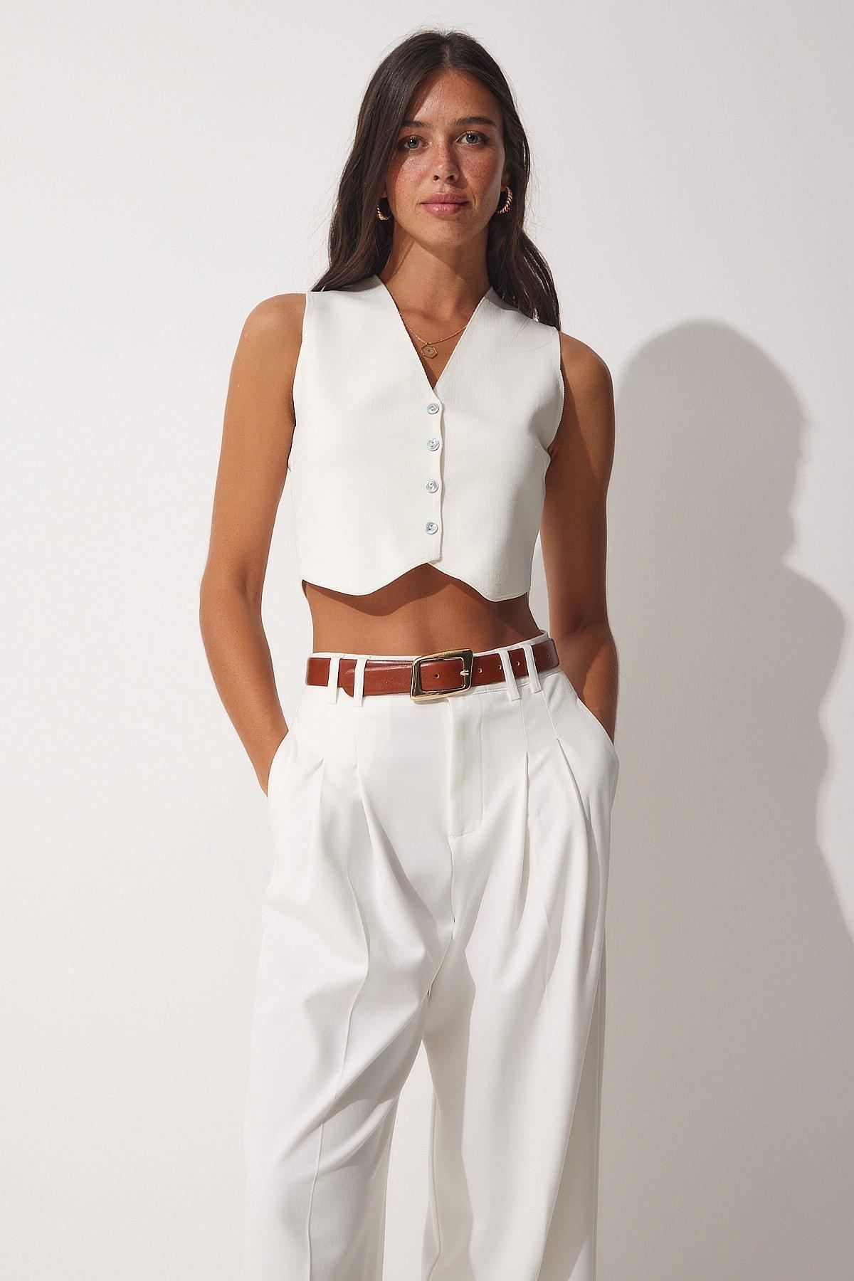 White Double Breasted Vest, White, large image number 3