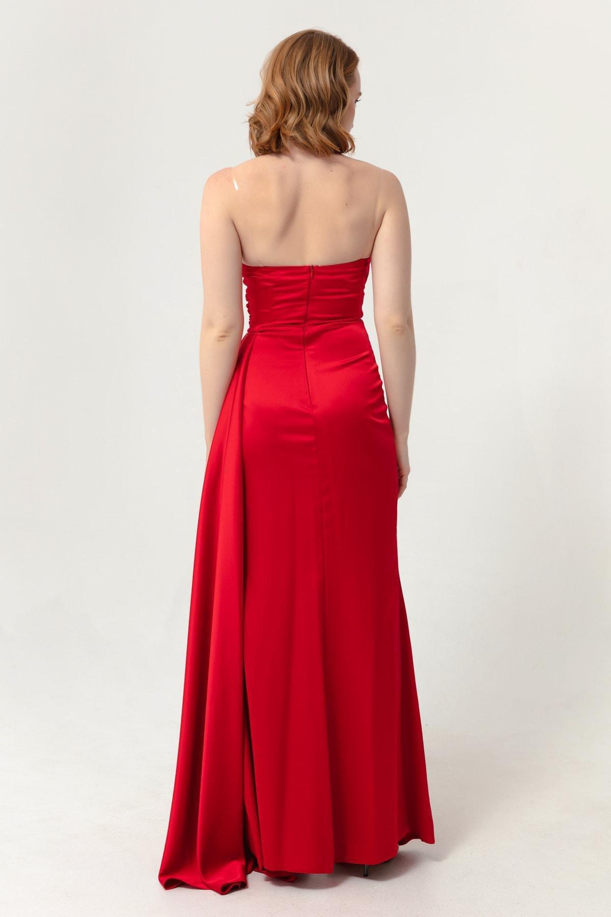 Lafaba - Red Chest Stones Long Occasion Wear Dress