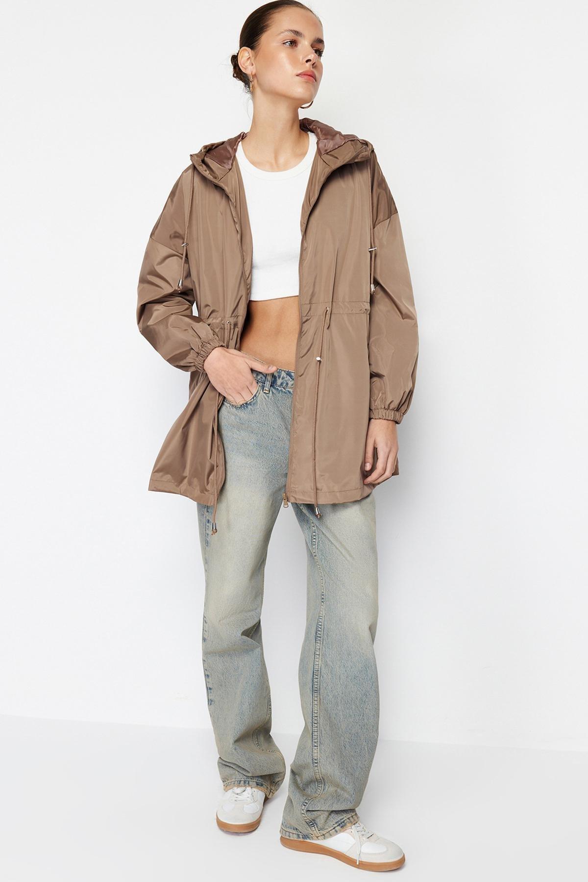 Beige Oversize Hooded Raincoat, , large image number 0