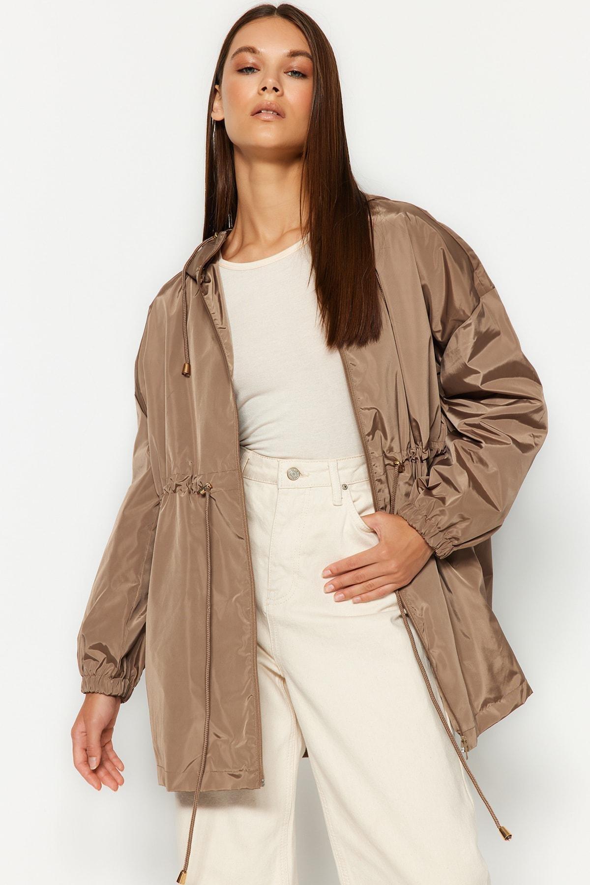 Beige Oversize Hooded Raincoat, , large image number 1