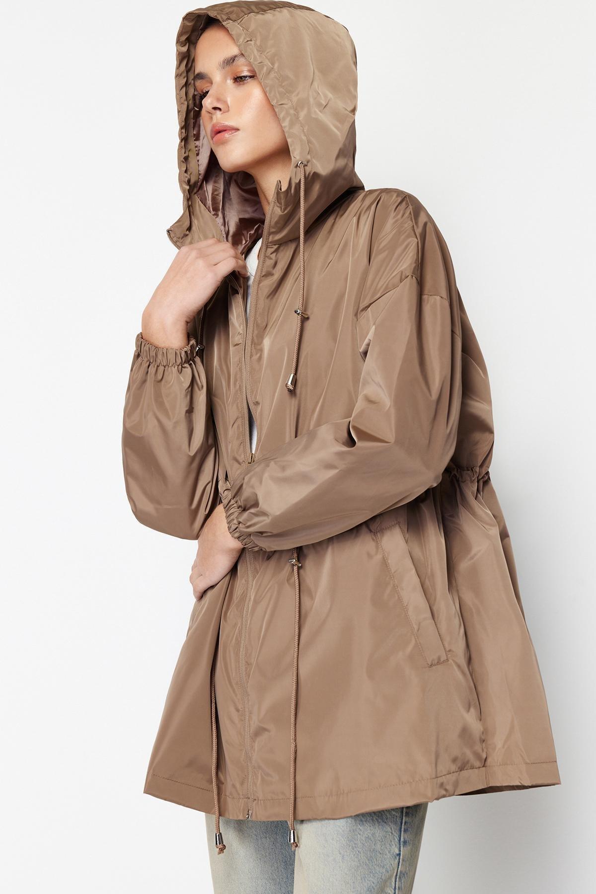 Beige Oversize Hooded Raincoat, , large image number 2