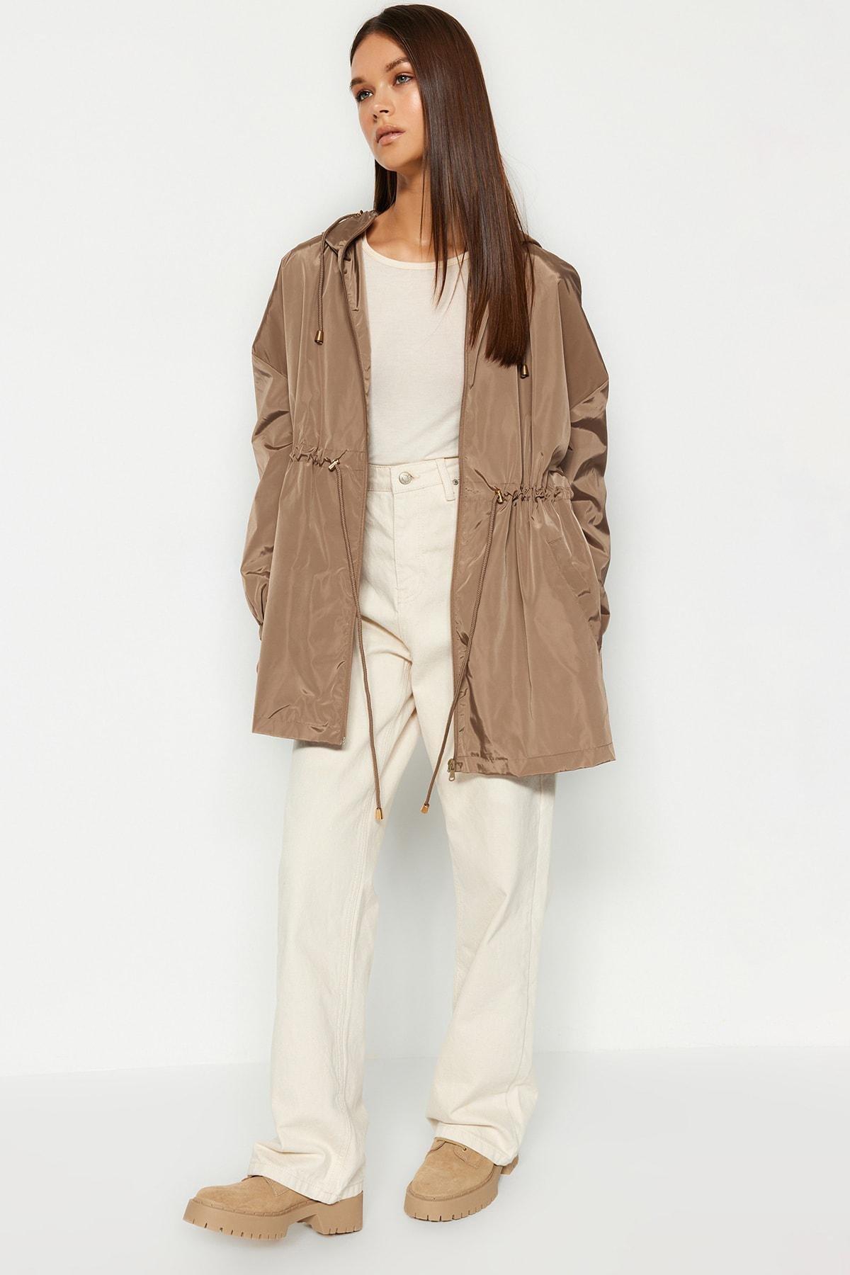 Beige Oversize Hooded Raincoat, , large image number 3