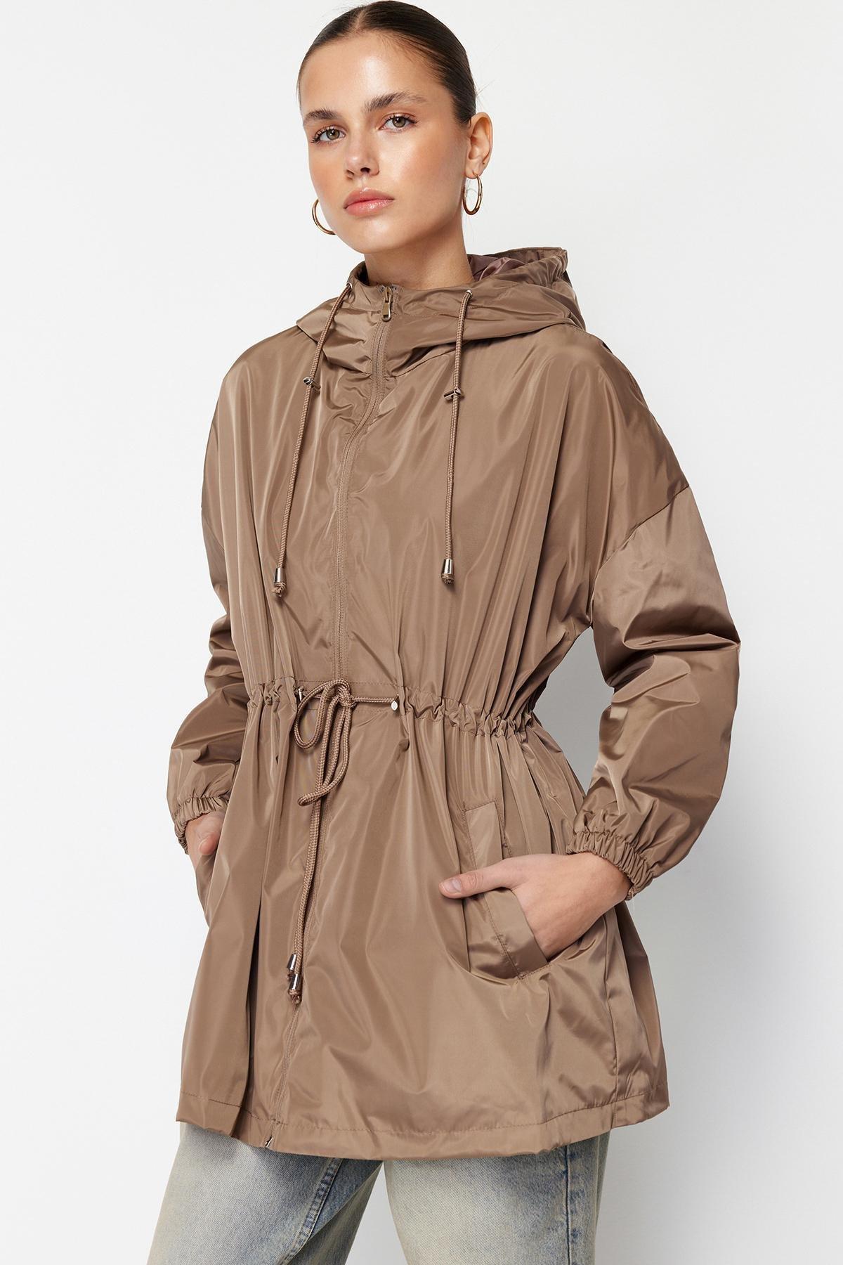 Beige Oversize Hooded Raincoat, , large image number 4