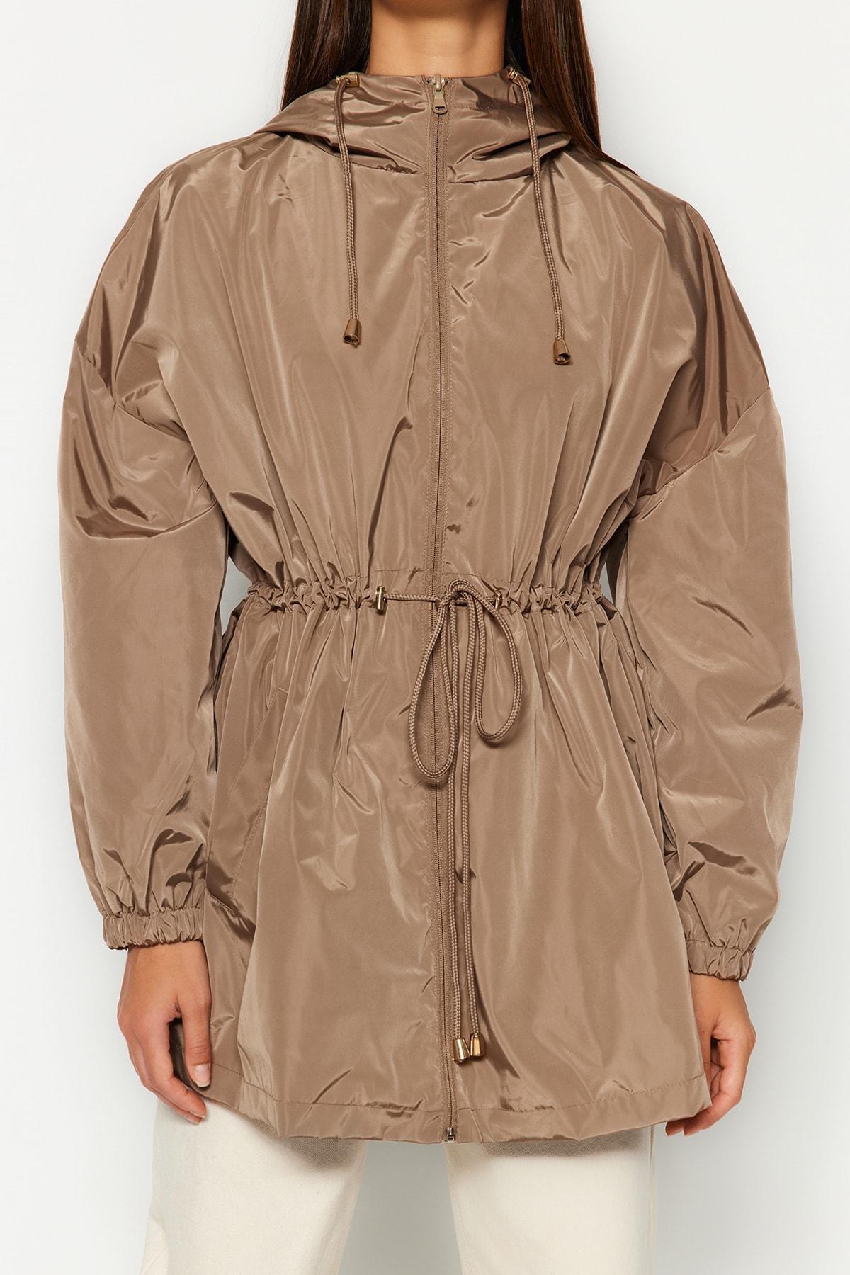 Beige Oversize Hooded Raincoat, , large image number 7