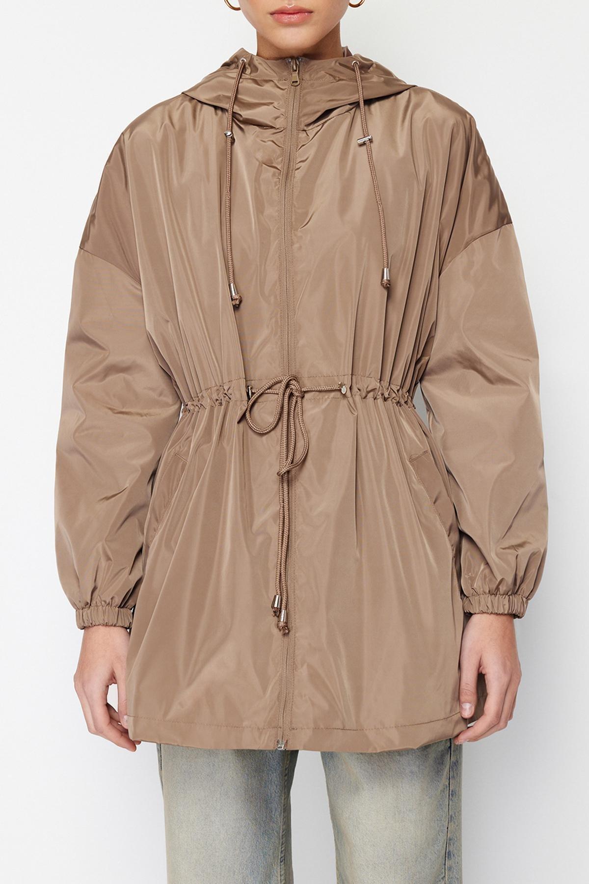 Beige Oversize Hooded Raincoat, , large image number 8