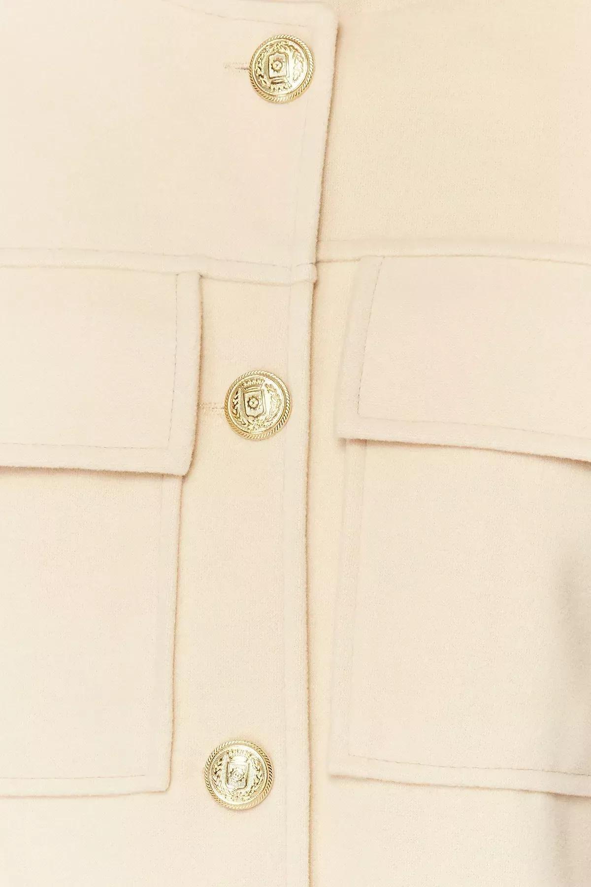 Beige Gold Buttoned Stamped Jacket, Mink, large image number 3