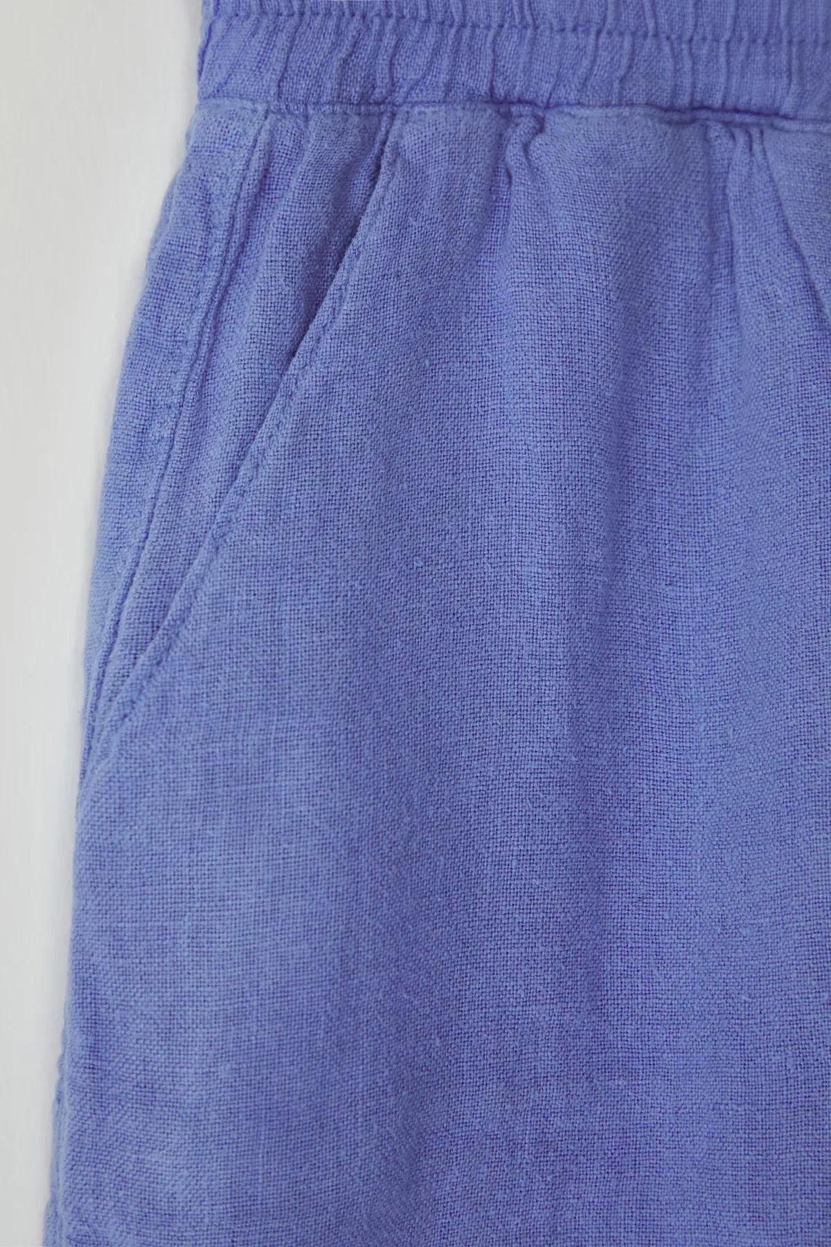 Blue Linen High-Waist Shorts, , large image number 1