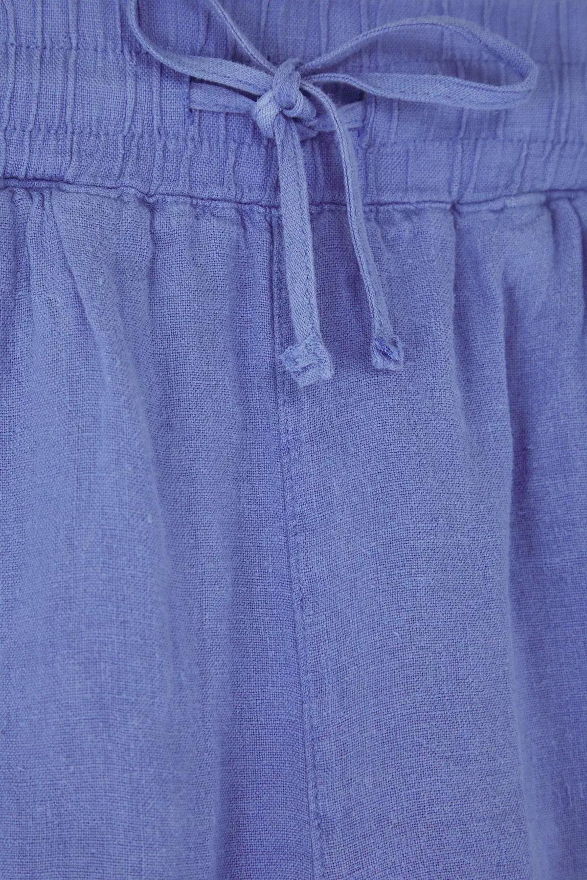 Blue Linen High-Waist Shorts, , large image number 2
