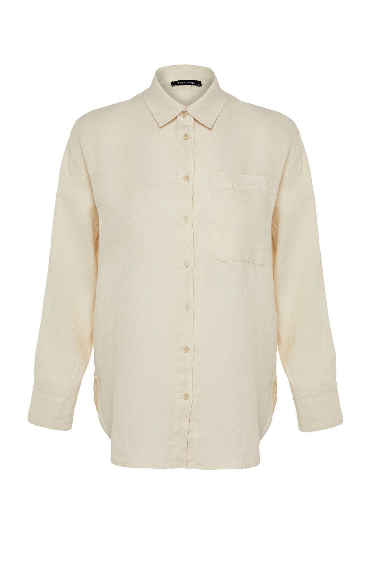 Beige Oversized Linen Shirt, , large image number 7