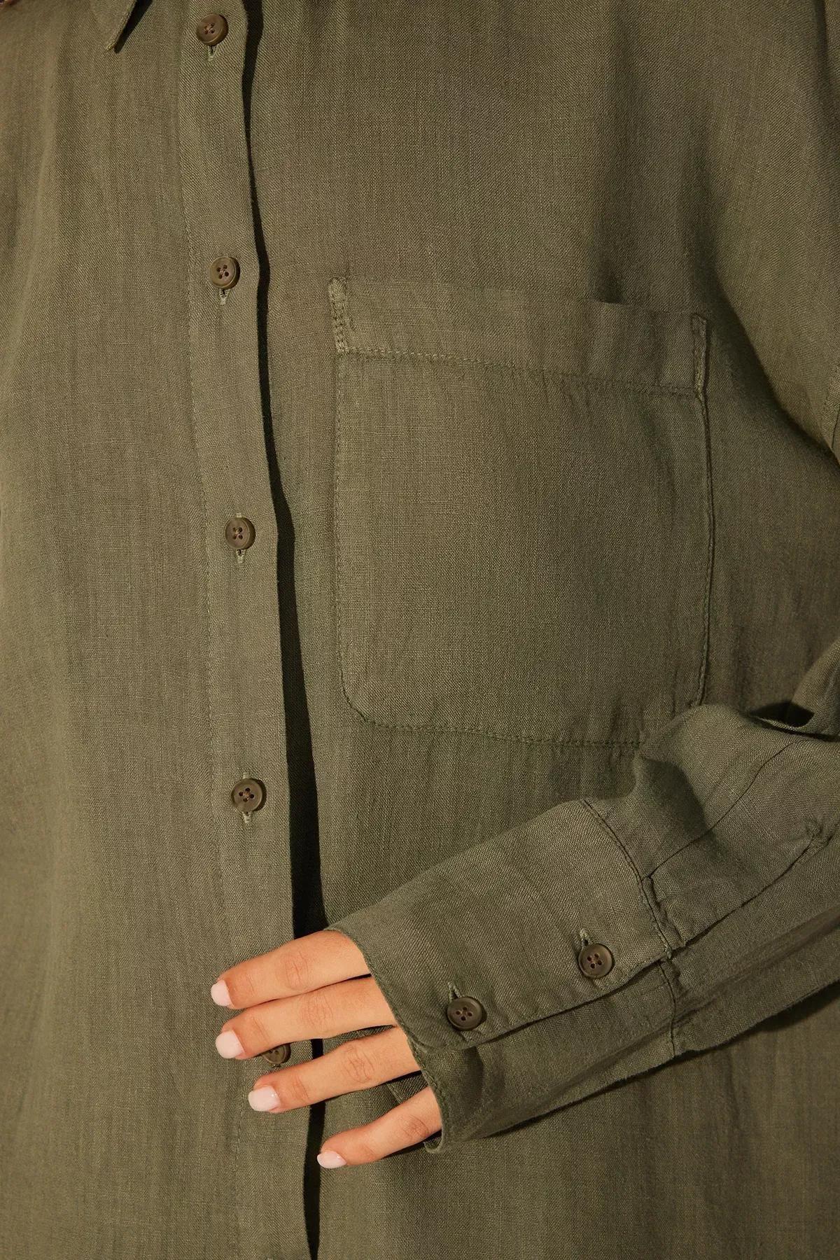 Green Oversize Linen Shirt, C101_5671, large image number 4