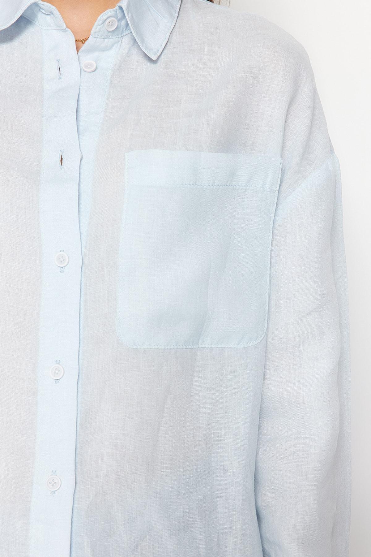 Blue Oversized Linen Shirt, , large image number 5
