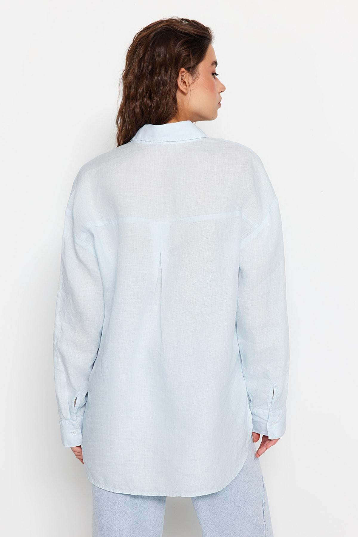 Blue Oversized Linen Shirt, , large image number 6