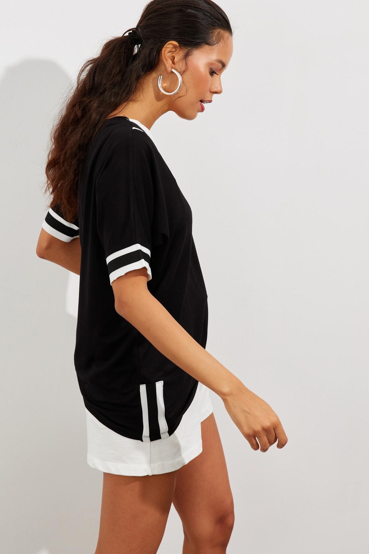 Black Contrast T-Shirt, BLACK, large image number 2