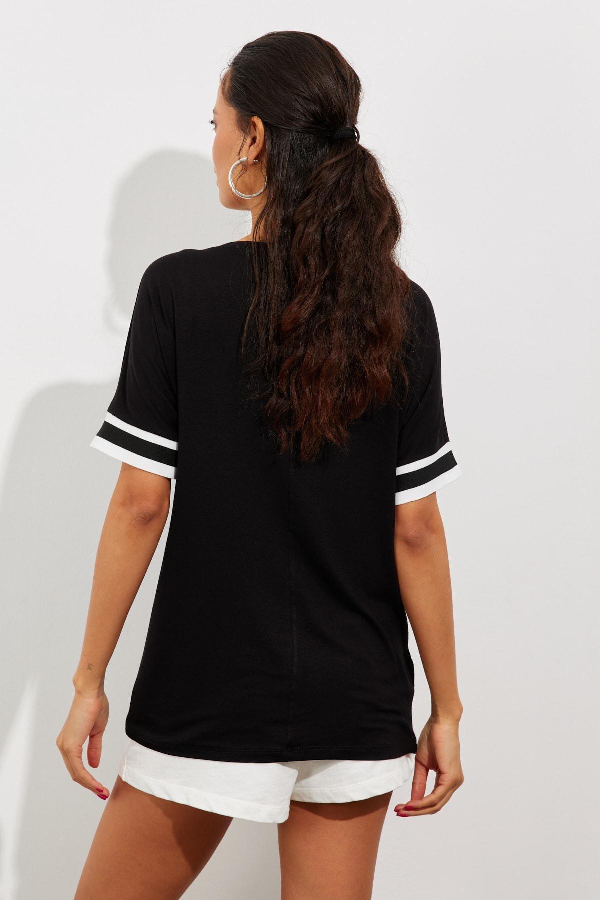 Black Contrast T-Shirt, BLACK, large image number 3