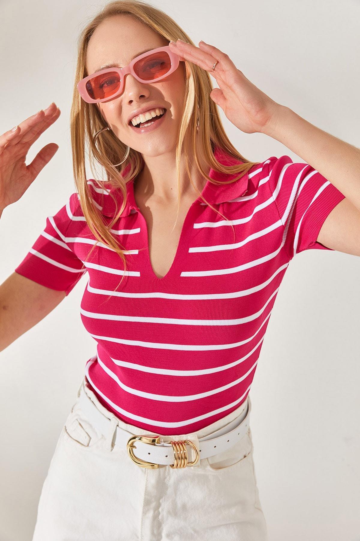 Pink Striped Slim Top, Fuchsia, large image number 0