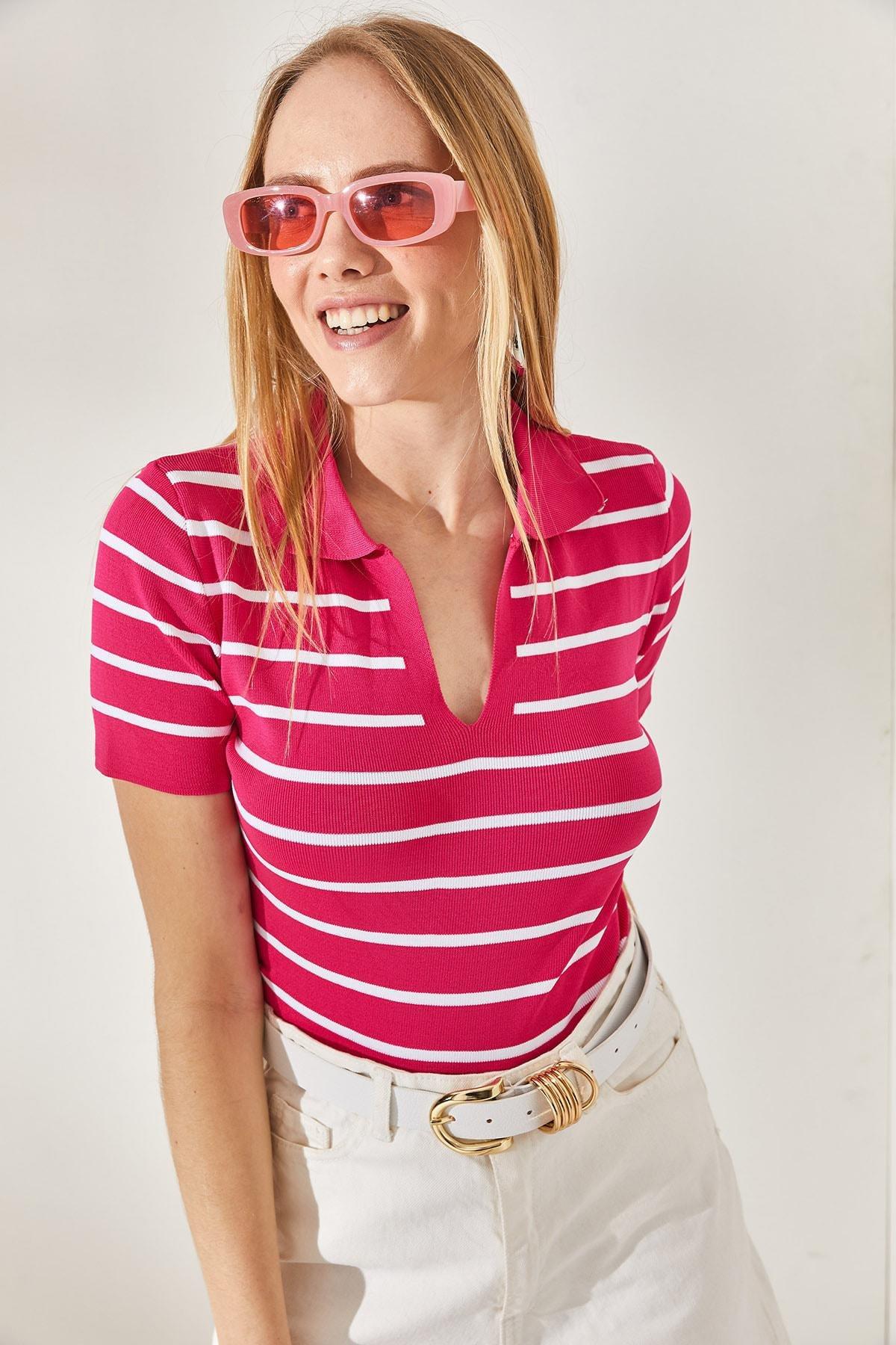 Pink Striped Slim Top, Fuchsia, large image number 1