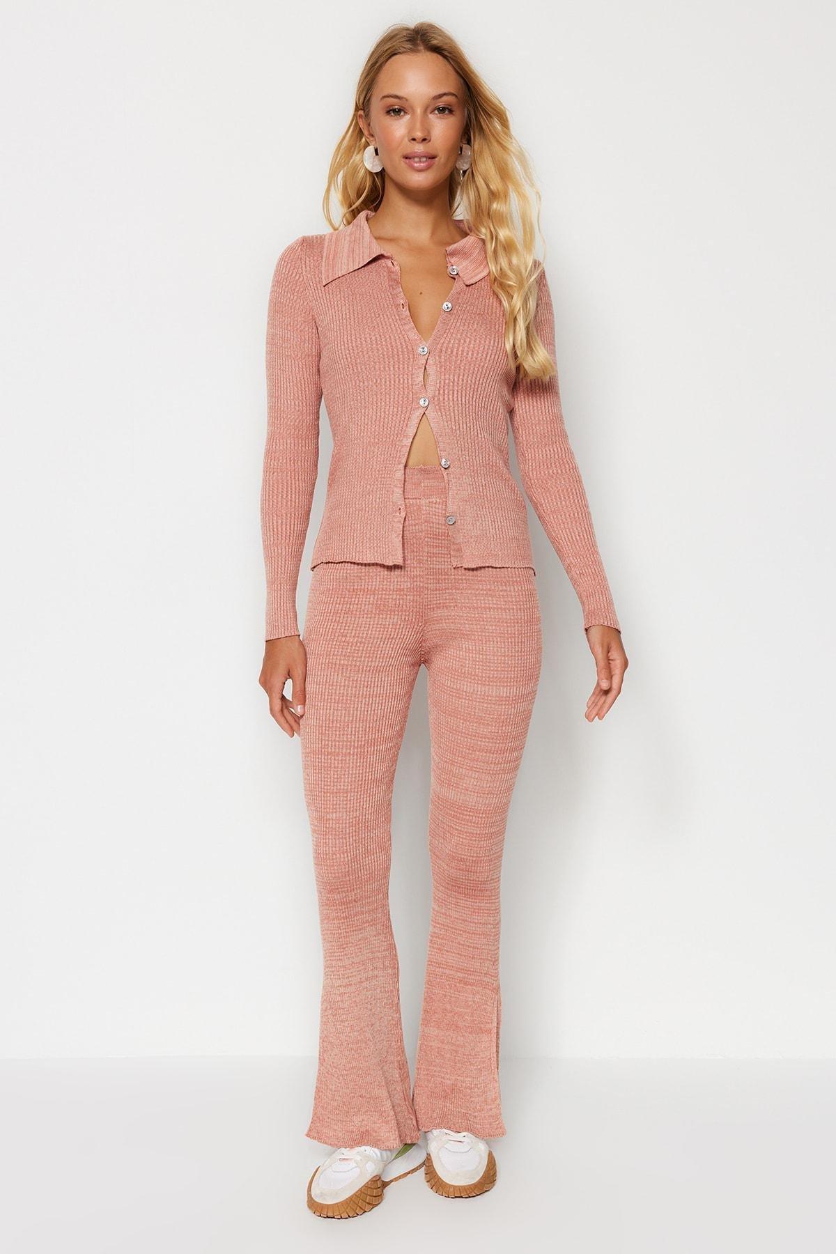 Pink Flare Leg Sweater Trousers, , large image number 0