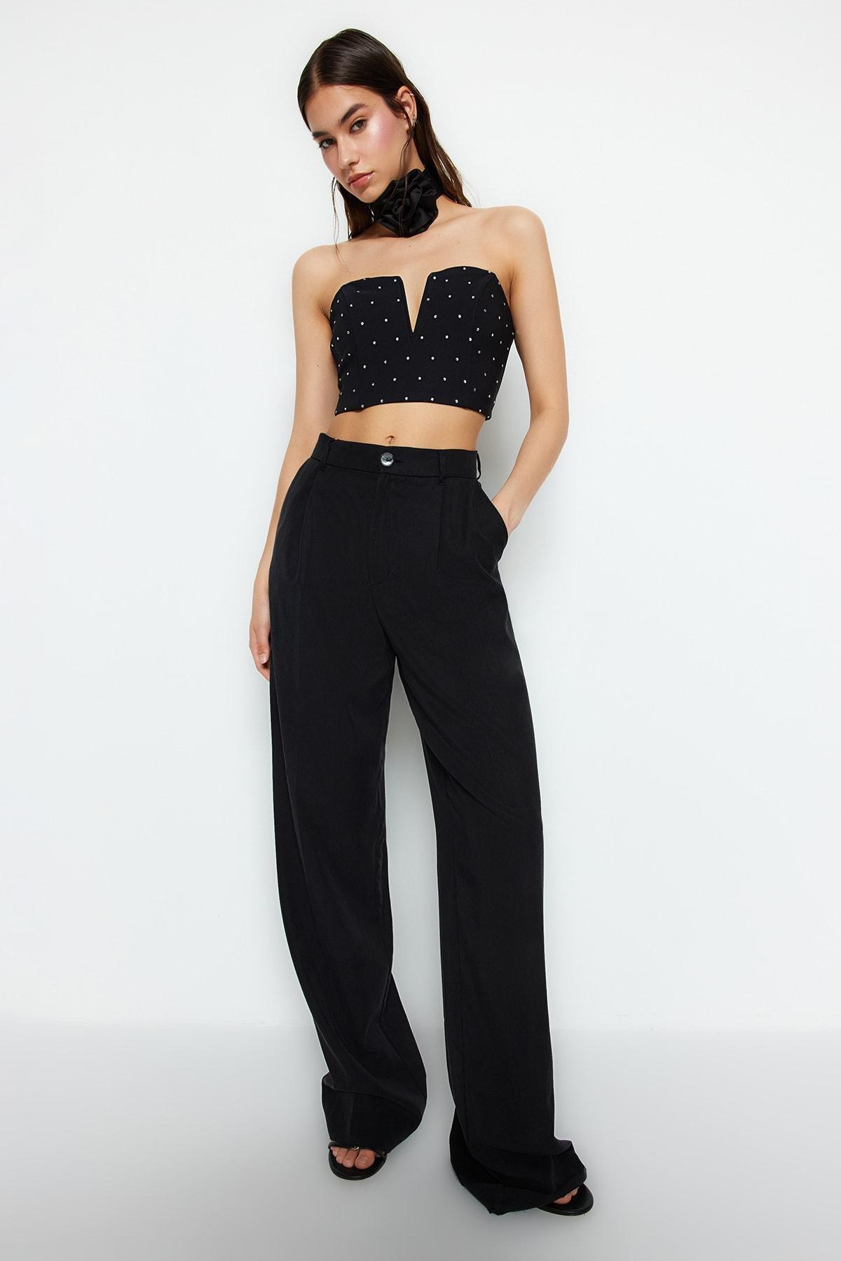 Black Plain Crop Top, , large image number 1