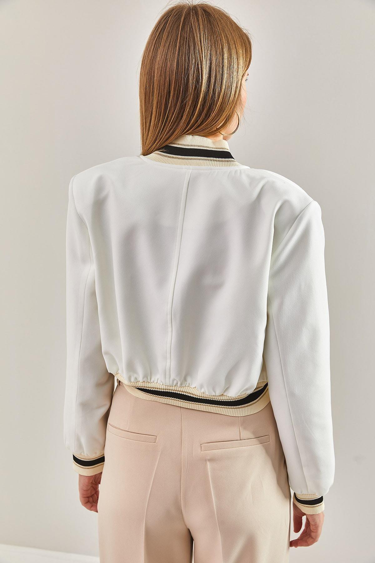 White Ribbed Lined Jacket, , large image number 3