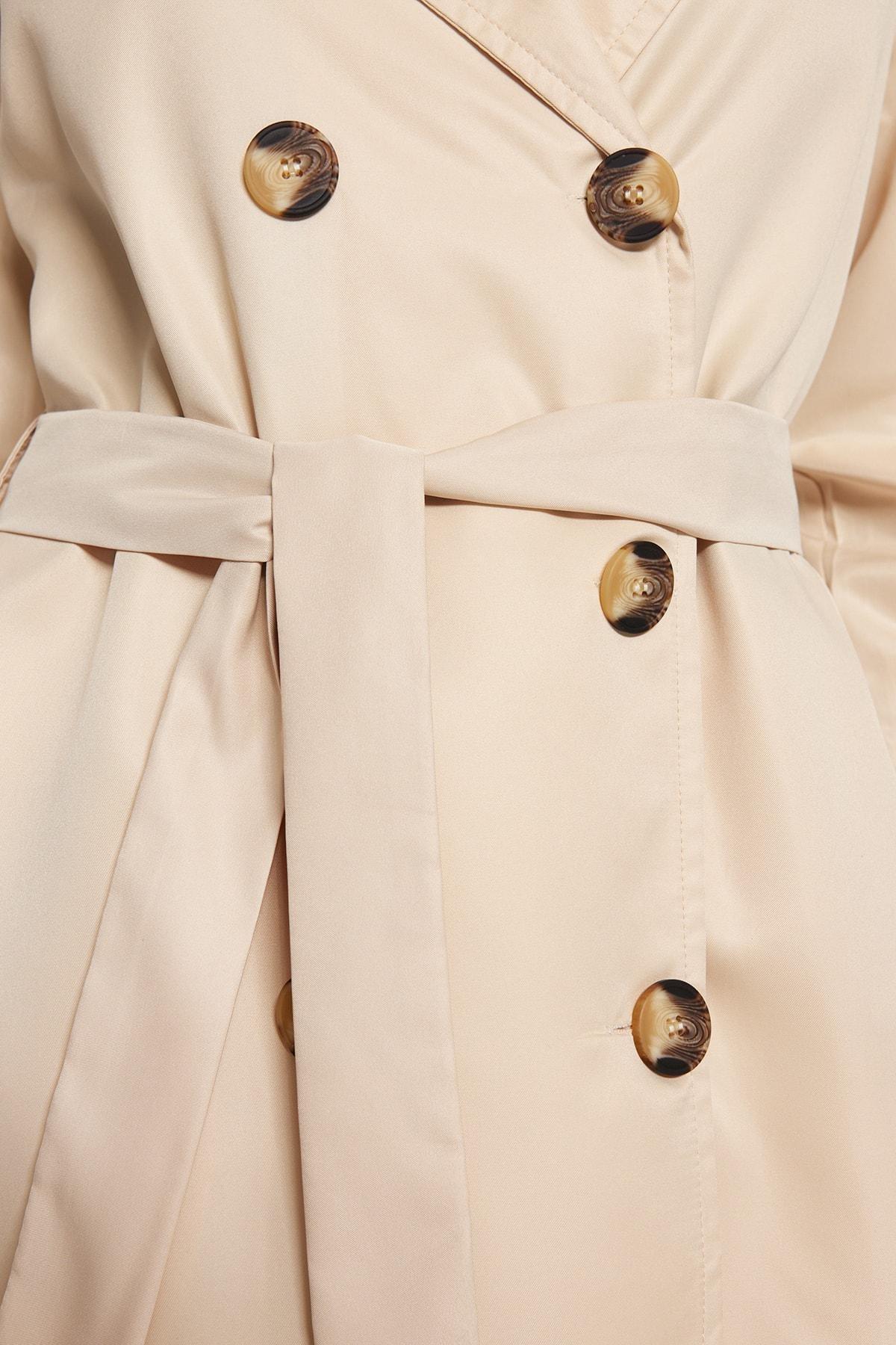 Beige Double Breasted Trench Coat, , large image number 4