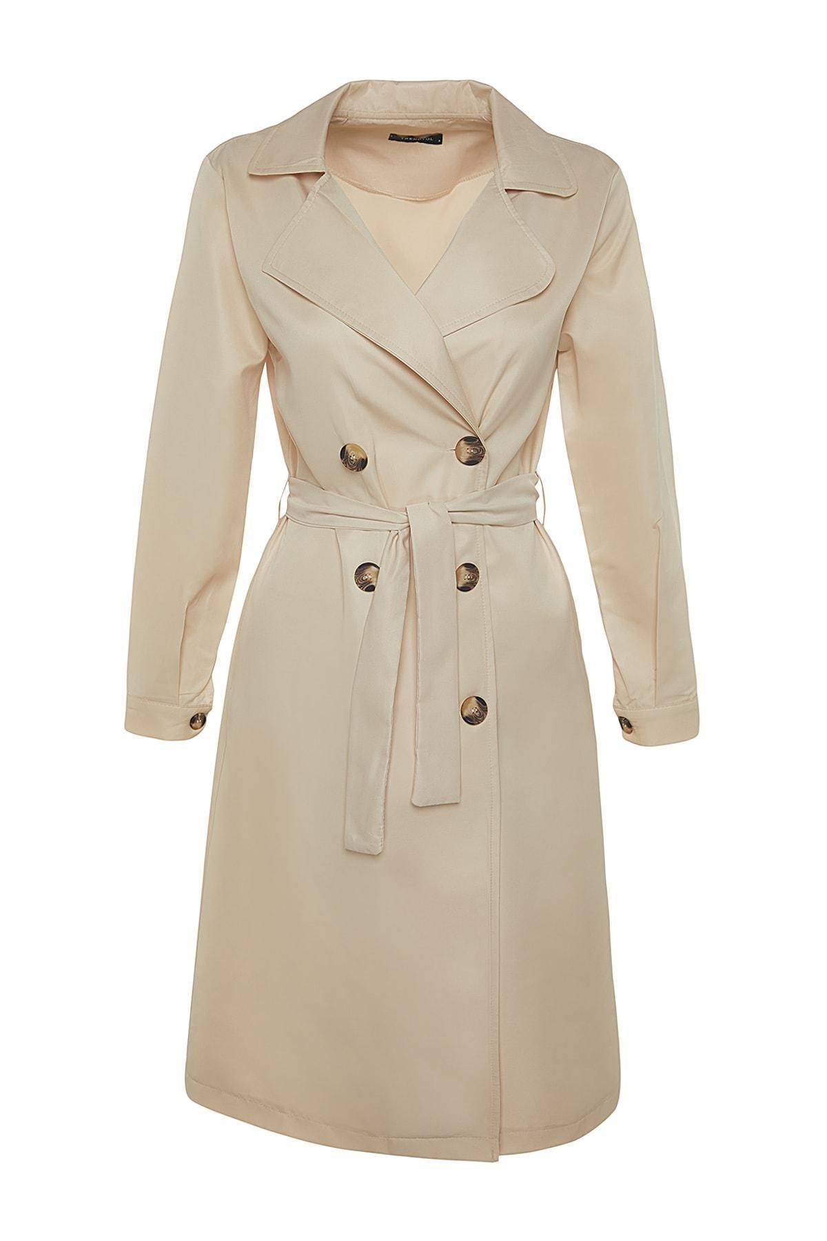 Beige Double Breasted Trench Coat, , large image number 5