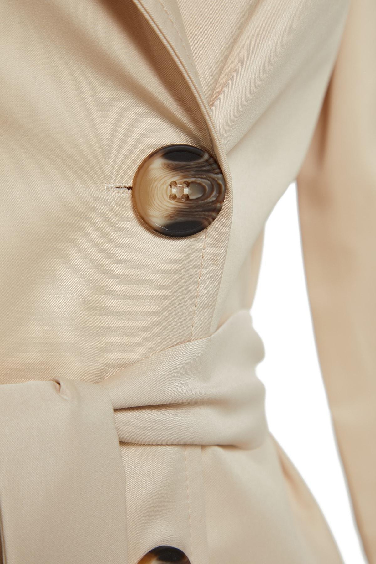 Beige Double Breasted Trench Coat, , large image number 6