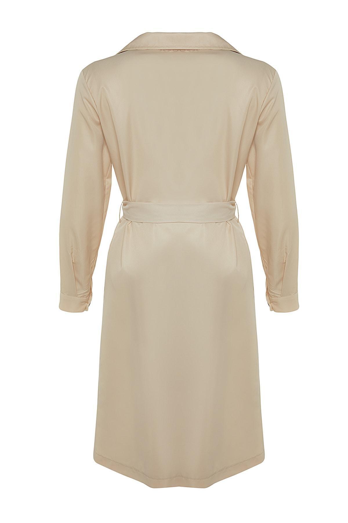 Beige Double Breasted Trench Coat, , large image number 7