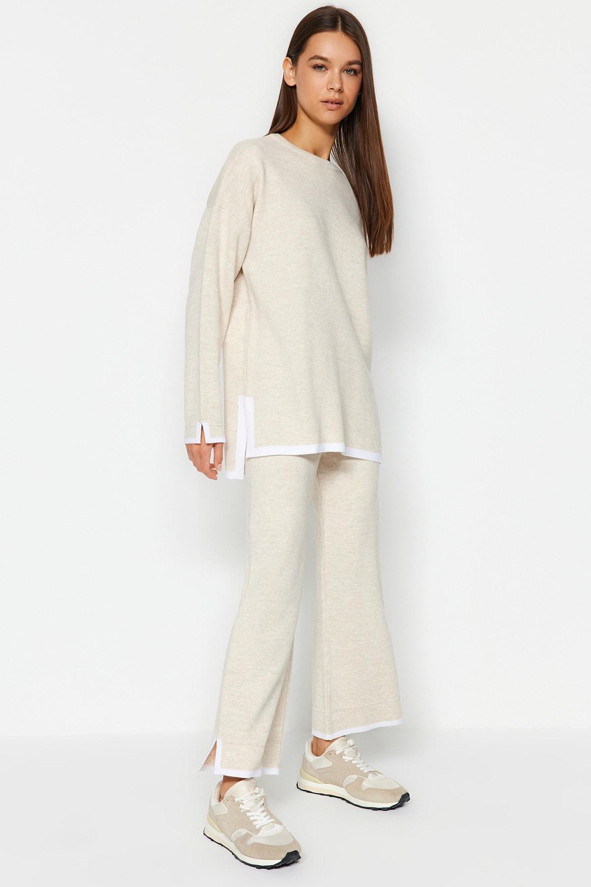 Beige Wide Fit Knitwear co-ord set, , large image number 0