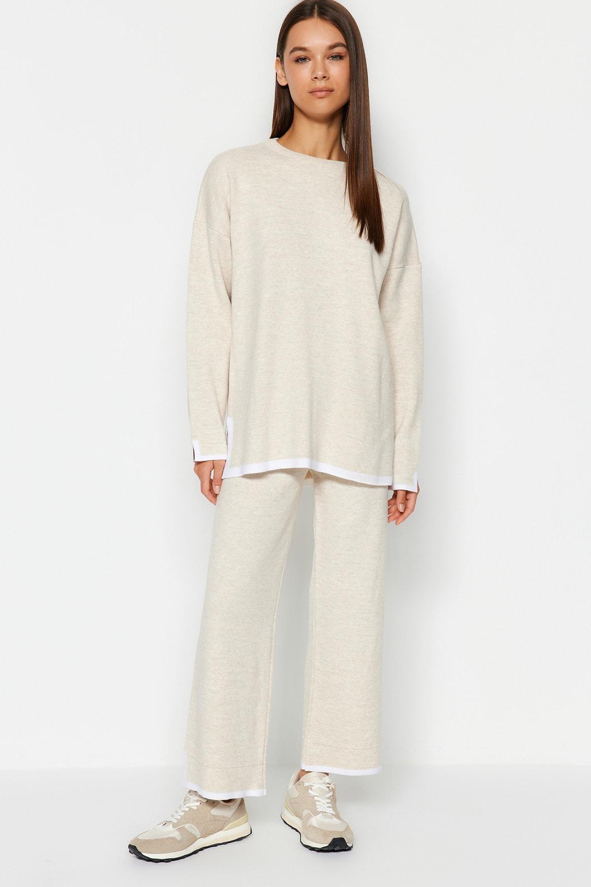 Beige Wide Fit Knitwear co-ord set, , large image number 1