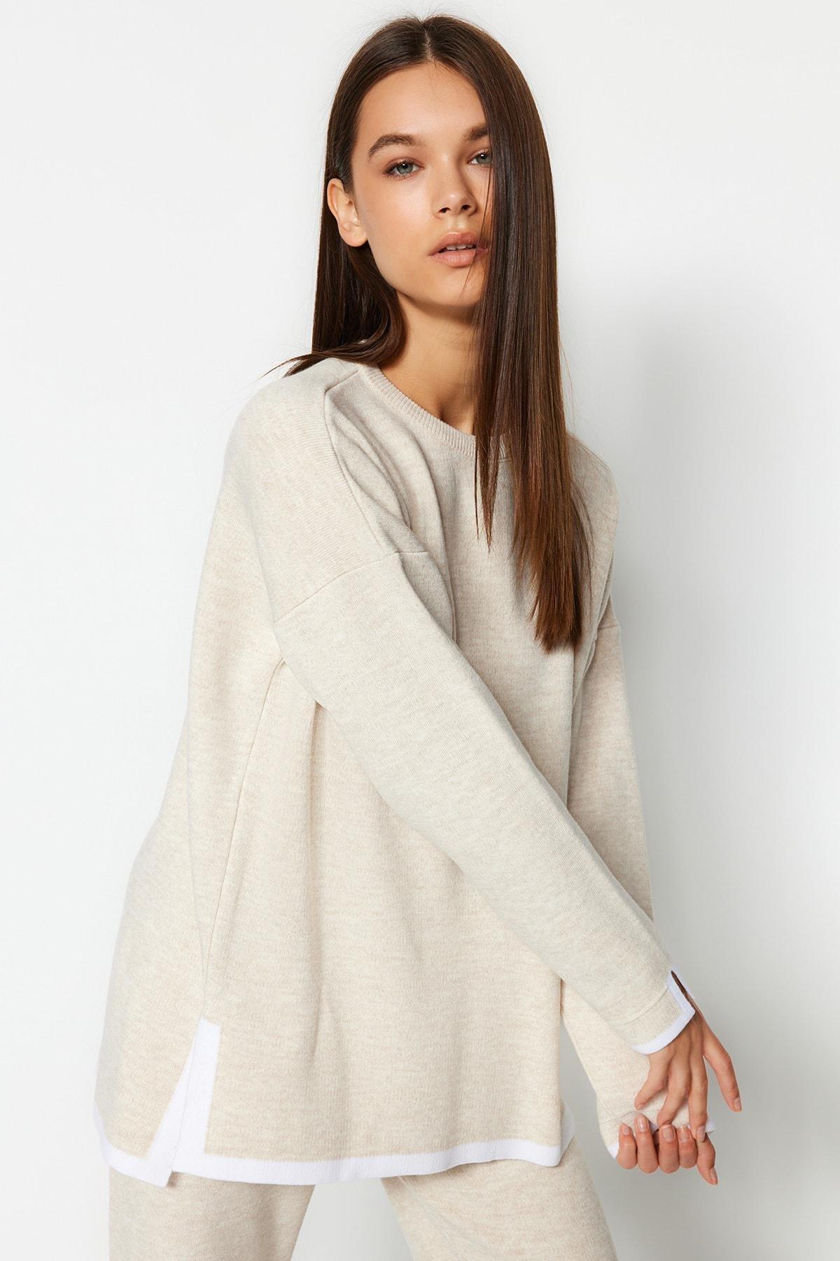 Beige Wide Fit Knitwear co-ord set, , large image number 2