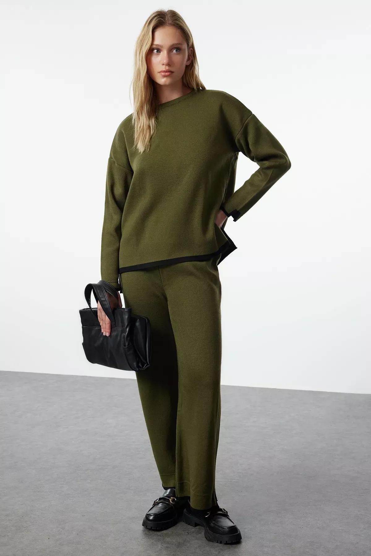 طقم متناسق مُحاك بقصة واسعة، كاكي, Khaki, large image number 0