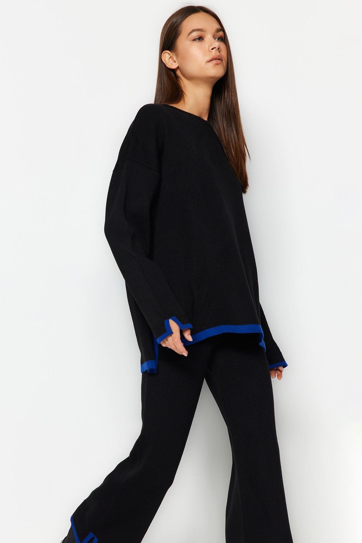 Black Oversized Knitted Top, , large image number 1