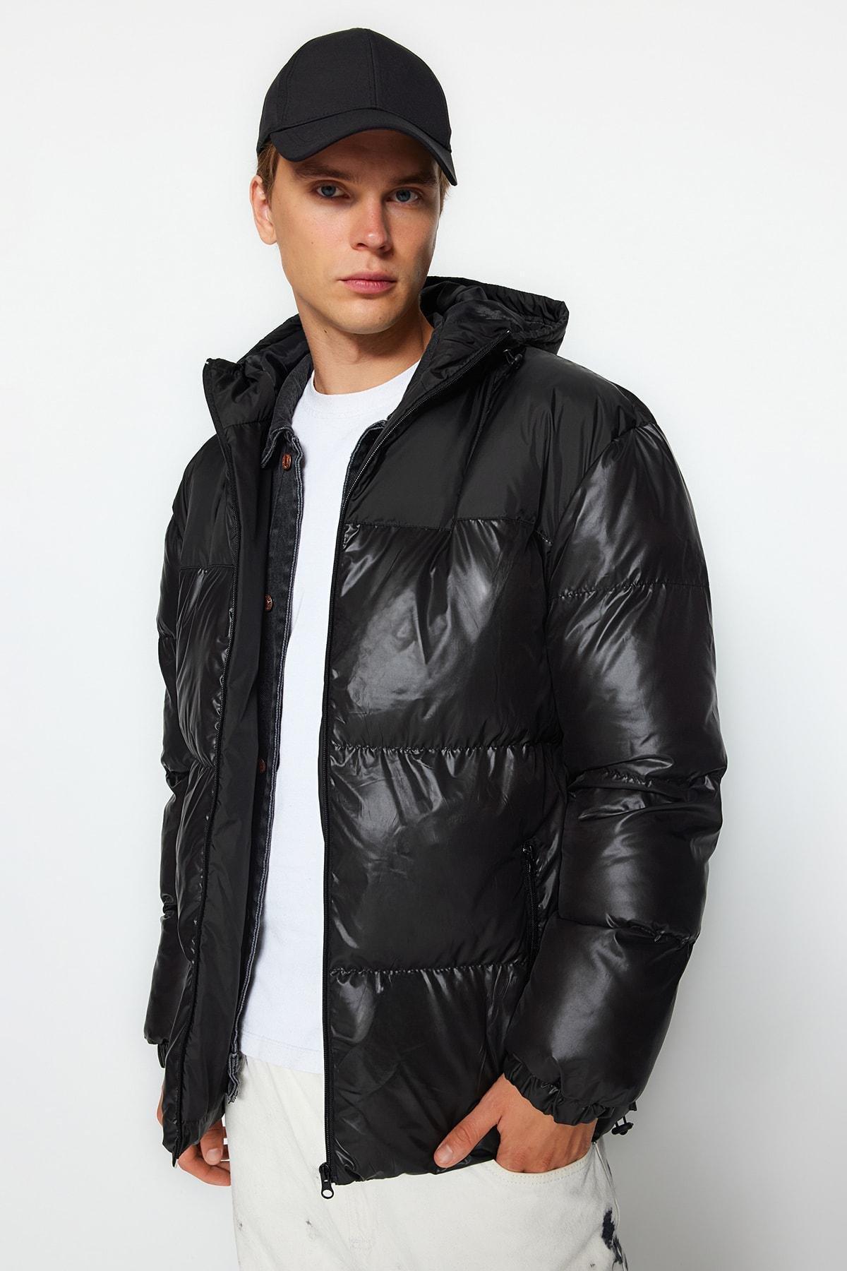 Black Hooded Block Water And Wind Resistant Coat<br>, , large image number 0