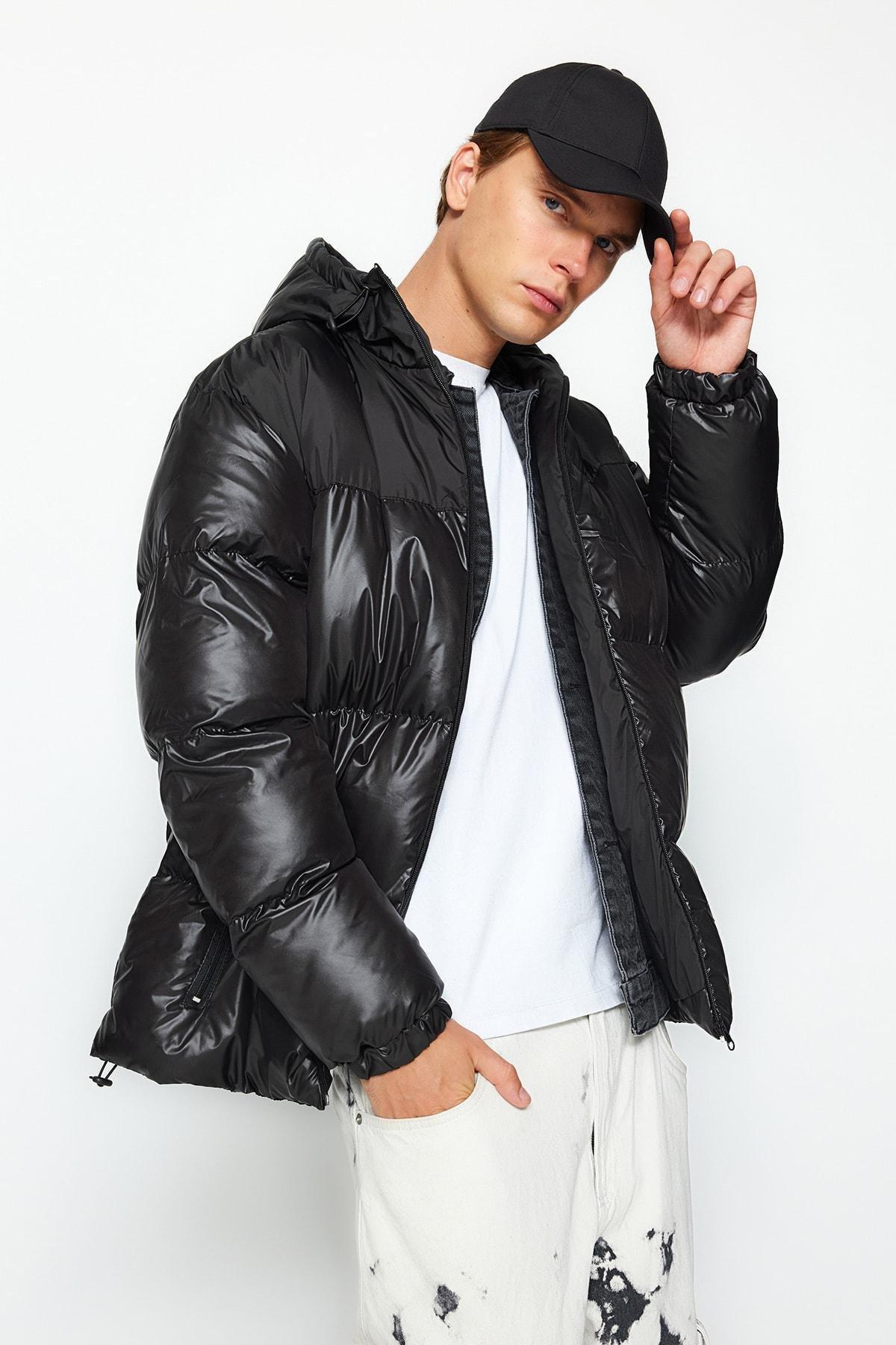 Black Hooded Block Water And Wind Resistant Coat<br>, , large image number 1