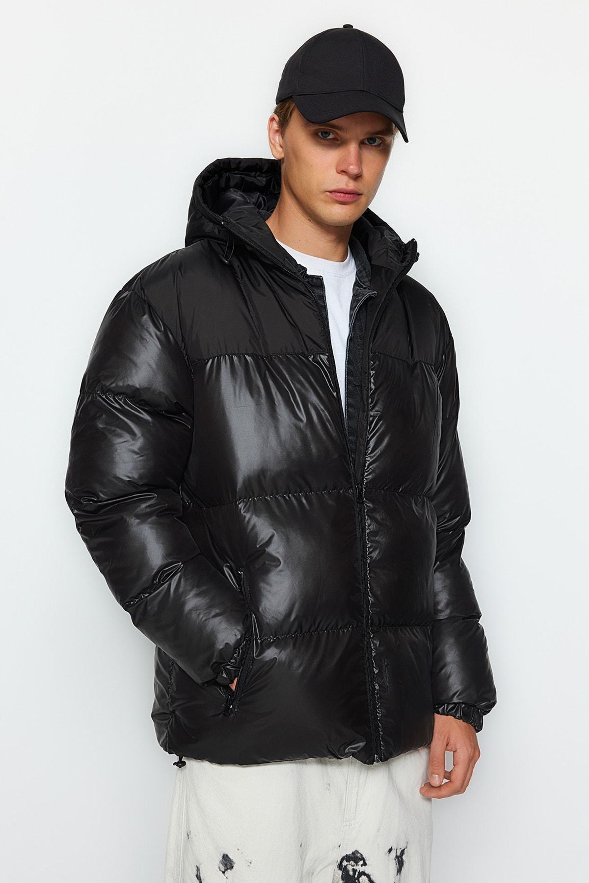Black Hooded Block Water And Wind Resistant Coat<br>, , large image number 2