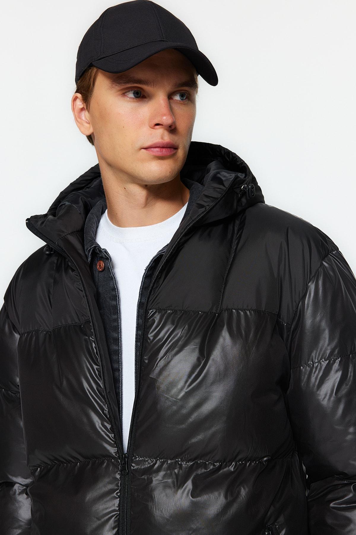 Black Hooded Block Water And Wind Resistant Coat<br>, , large image number 3