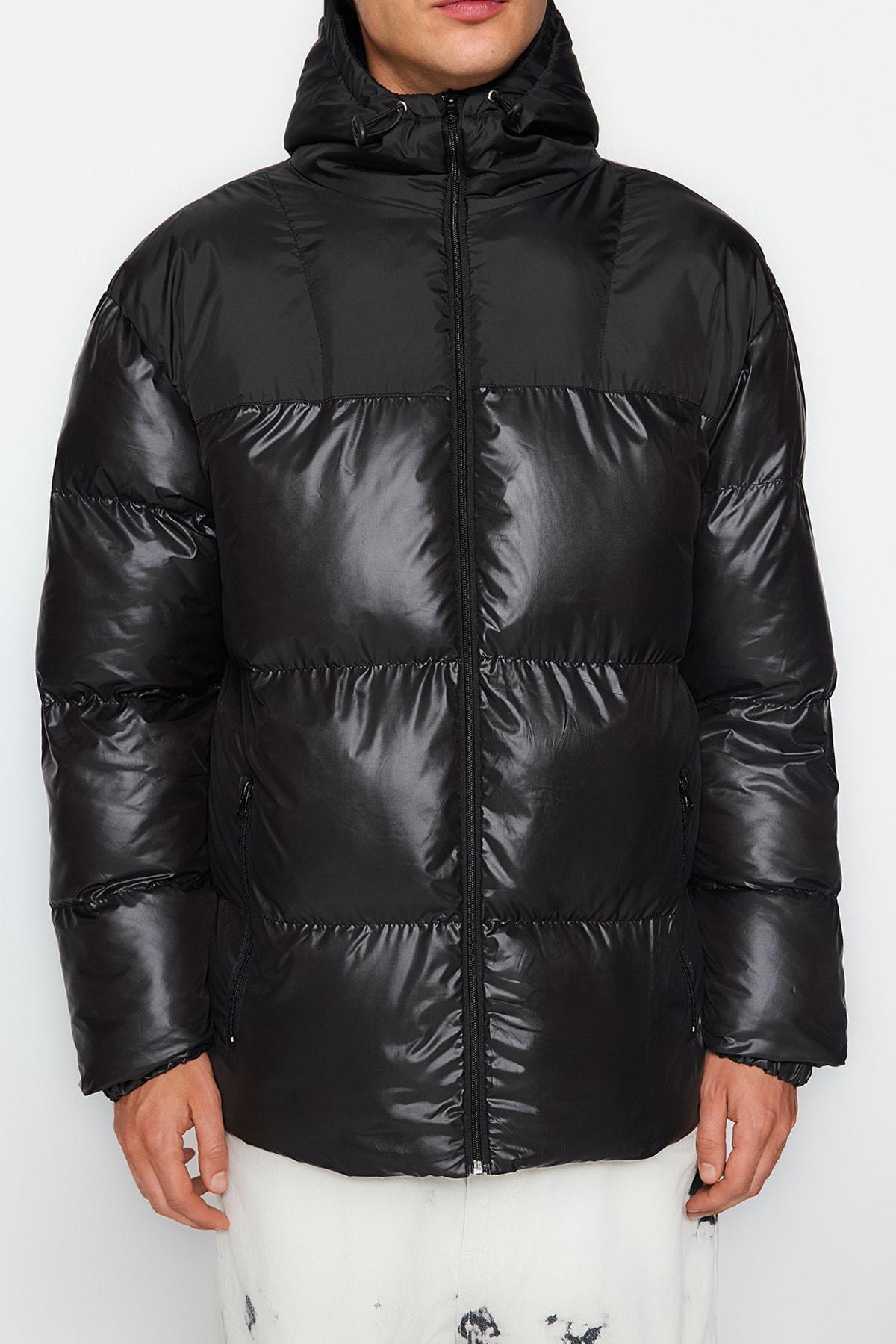 Black Hooded Block Water And Wind Resistant Coat<br>, , large image number 4