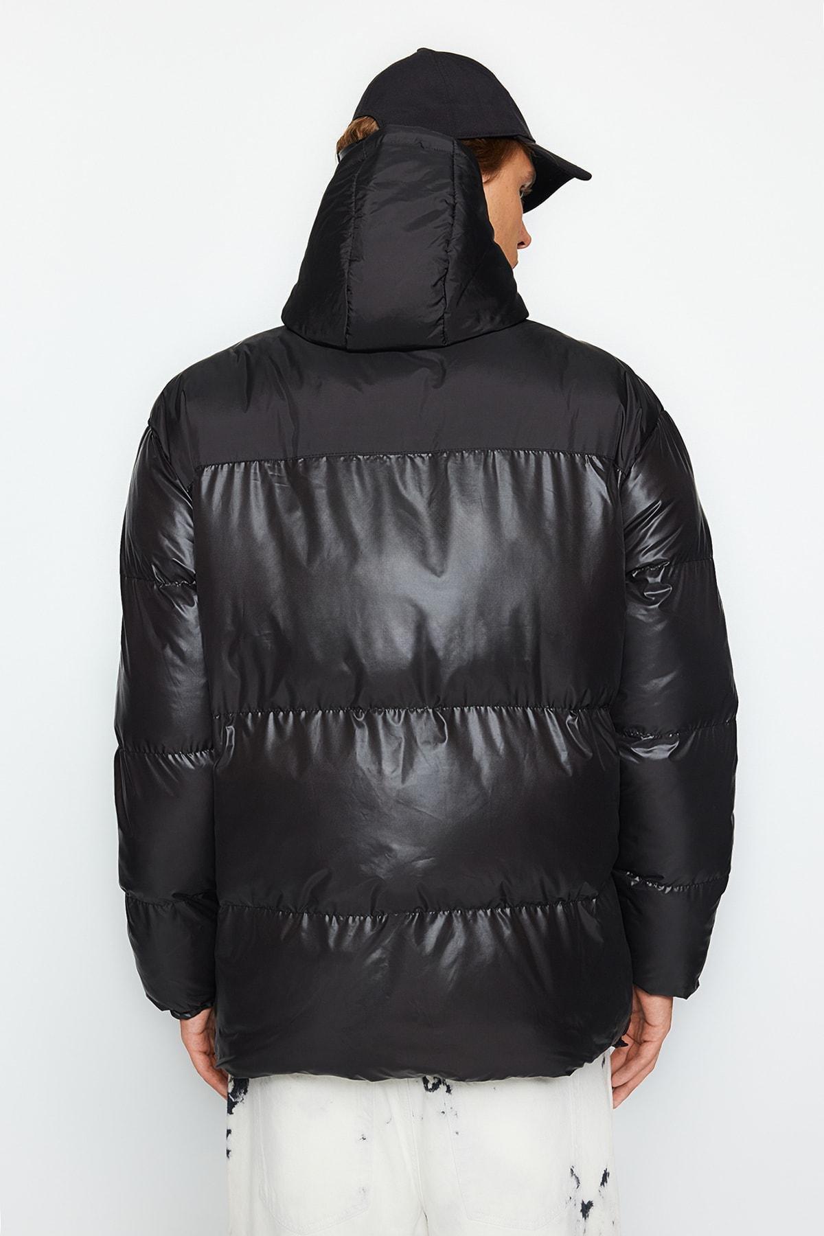 Black Hooded Block Water And Wind Resistant Coat<br>, , large image number 6
