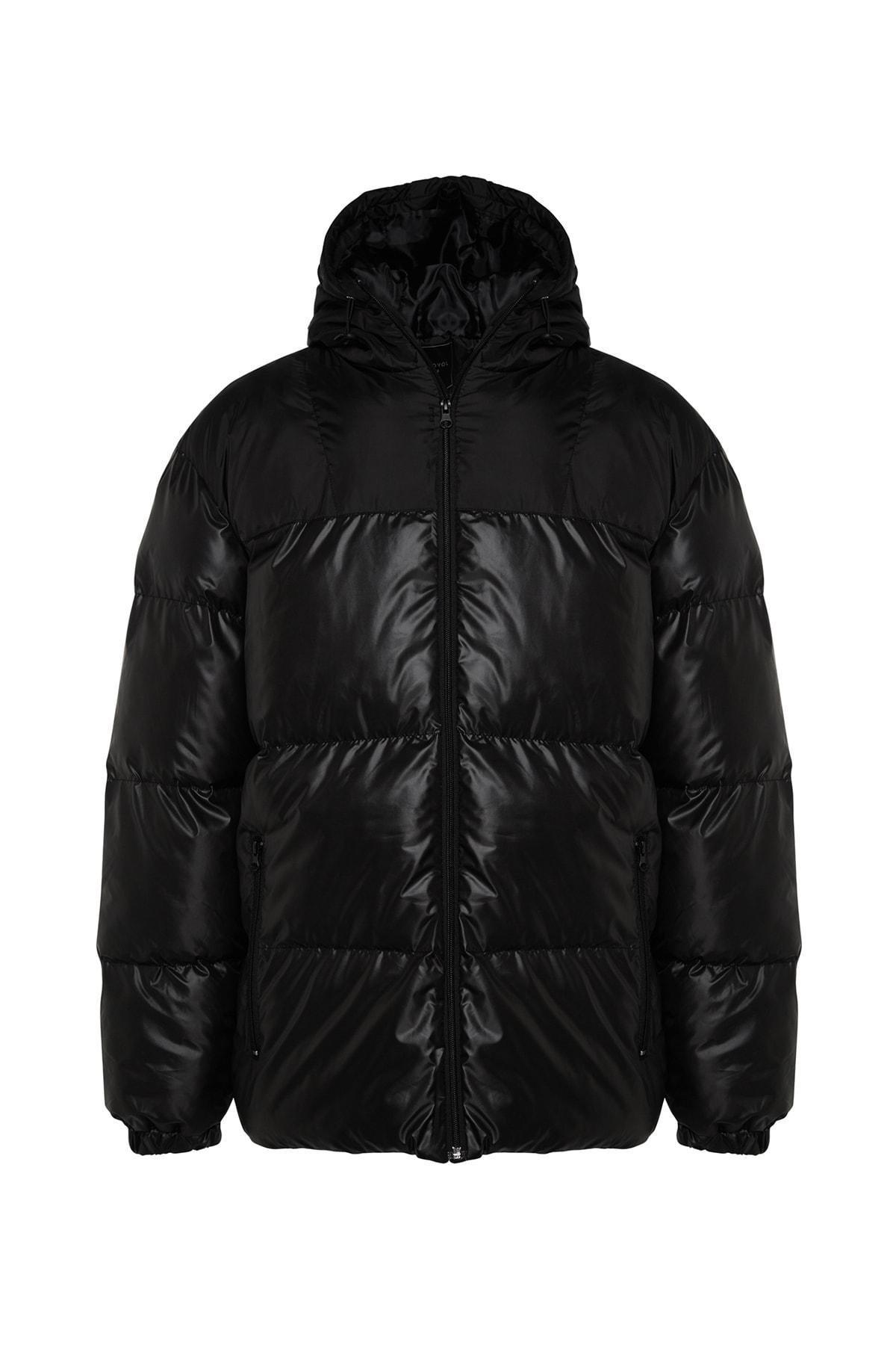 Black Hooded Block Water And Wind Resistant Coat<br>, , large image number 7