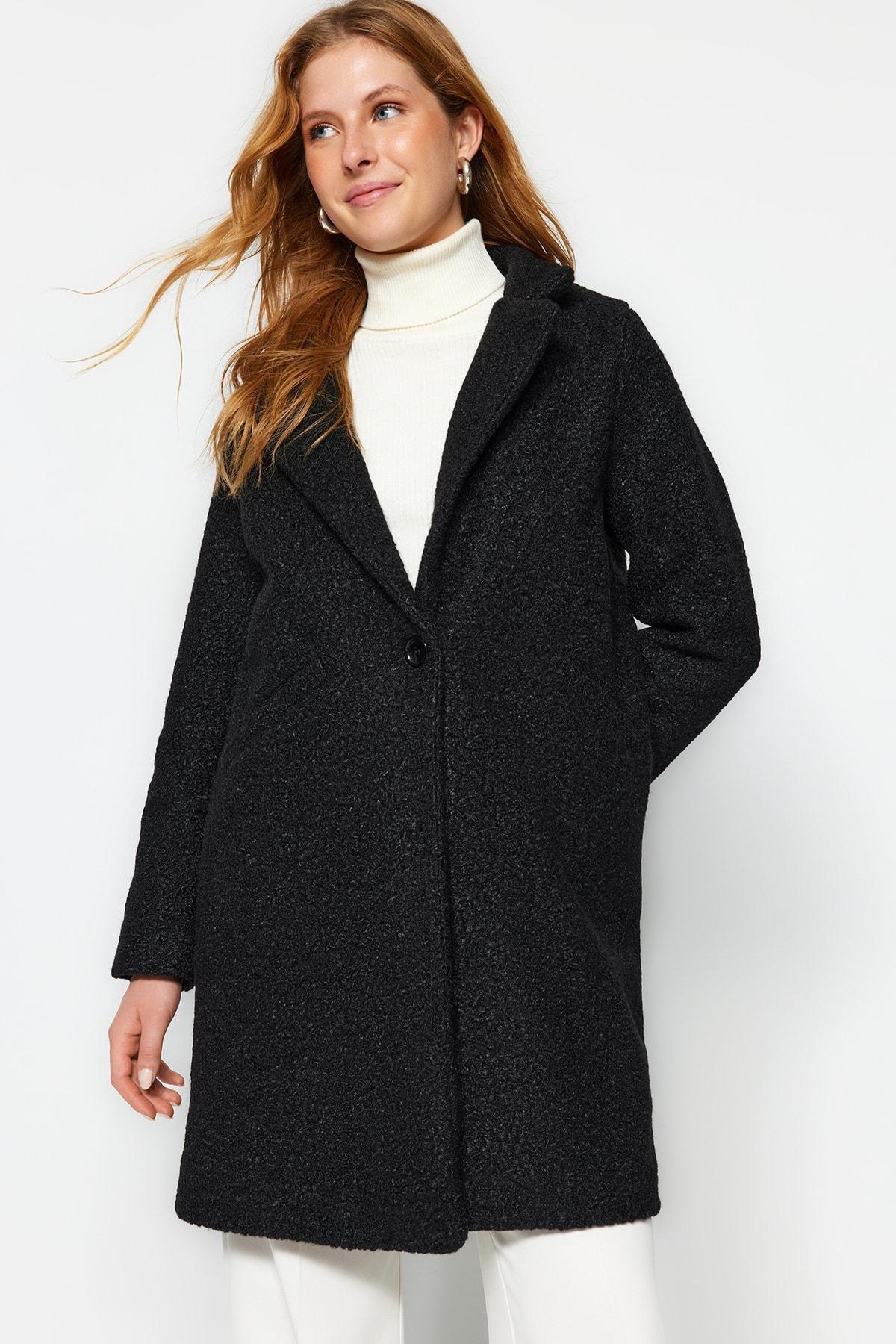 Black Boucle Coat, , large image number 5