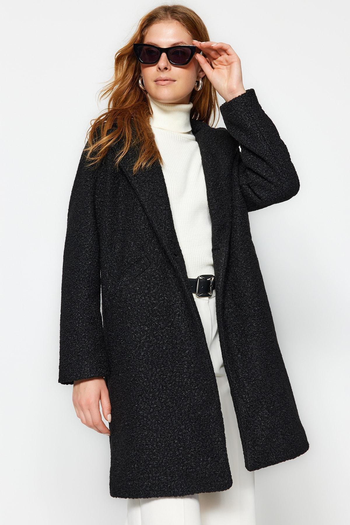 Black Boucle Coat, , large image number 6